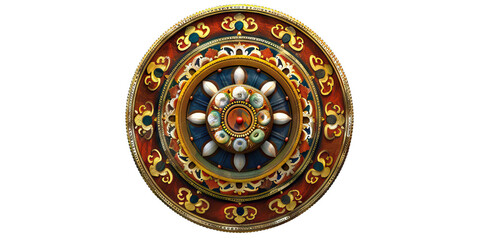Obraz premium Prayer wheel with a cylindrical design and mantras, for Tibetan Buddhist prayer, isolated on transparent background PNG