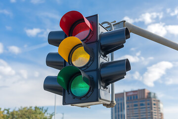 traffic light on green background