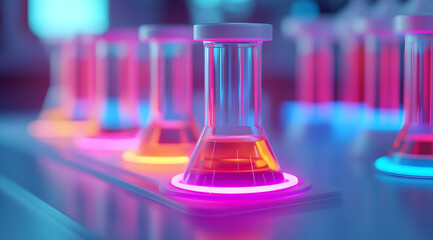 A vibrant laboratory scene featuring glowing test tubes filled with colorful liquids, showcasing a scientific and futuristic atmosphere.