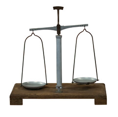Old and vintage balance on white, isolated