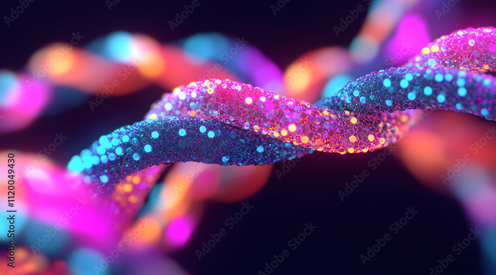 Aufkleber a vibrant, abstract representation of intertwined strands illuminated with colorful lights, creating
