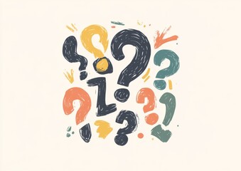 Obraz premium Simple Doodle Style Question Marks Illustration in Pastel Colors on White Background. High Resolution Vector Art.