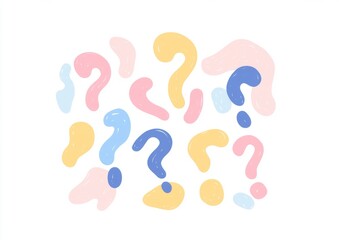 Simple Doodle Style Question Marks Illustration in Pastel Colors on White Background. High Resolution Vector Art.