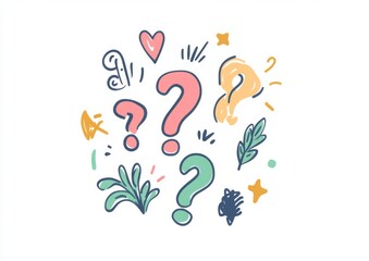 Obraz premium Simple Doodle Style Question Marks Illustration on White Background. Flat Vector Graphic for Professional T-shirt Design.
