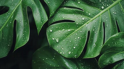 Water droplets forming on a jungle plant leaf, highlighting humidity created through transpiration