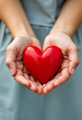 Fototapeta premium hands carefully hold a red heart.