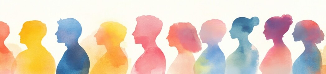 Watercolor Illustration of Diverse Person Silhouettes with Unique Colors and Styles