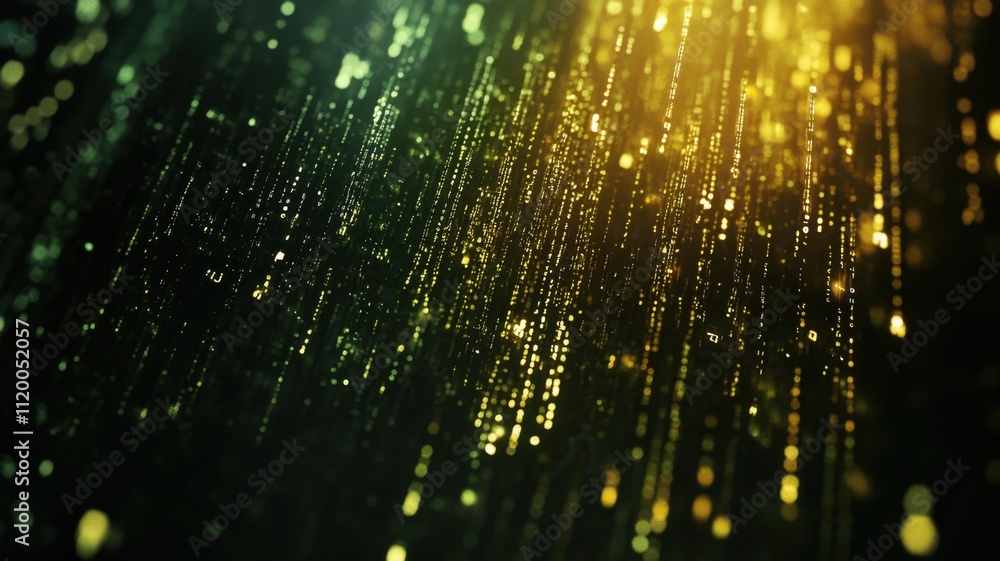 Aufkleber binary code abstract background particles falling like rain with bokeh effect from a bright light so