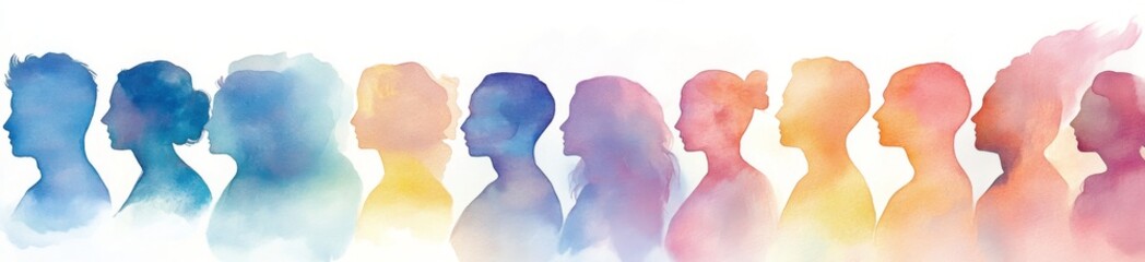 Watercolor Illustration of Diverse Person Silhouettes with Unique Colors and Styles