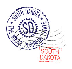 Postal rubber stamps SOUTH DAKOTA and SD zip code abbreviation, along with the state symbol. Retro seals for letter envelopes, greeting cards, passports, parcels.