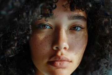 Fototapeta premium Close up portrait of attractive Asian girl with curly hair.
