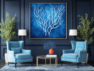  Discovering new artistic visions and embracing the beauty of abstract expressionism Under the Sea Aqua coral turquoise deep navy Vintage Poster Style
