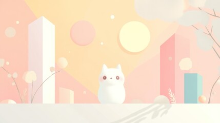 Adorable Kitten in Pastel Colored Dreamlike Setting