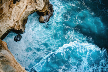 Fototapeta premium Aerial View of Turquoise Ocean Waves