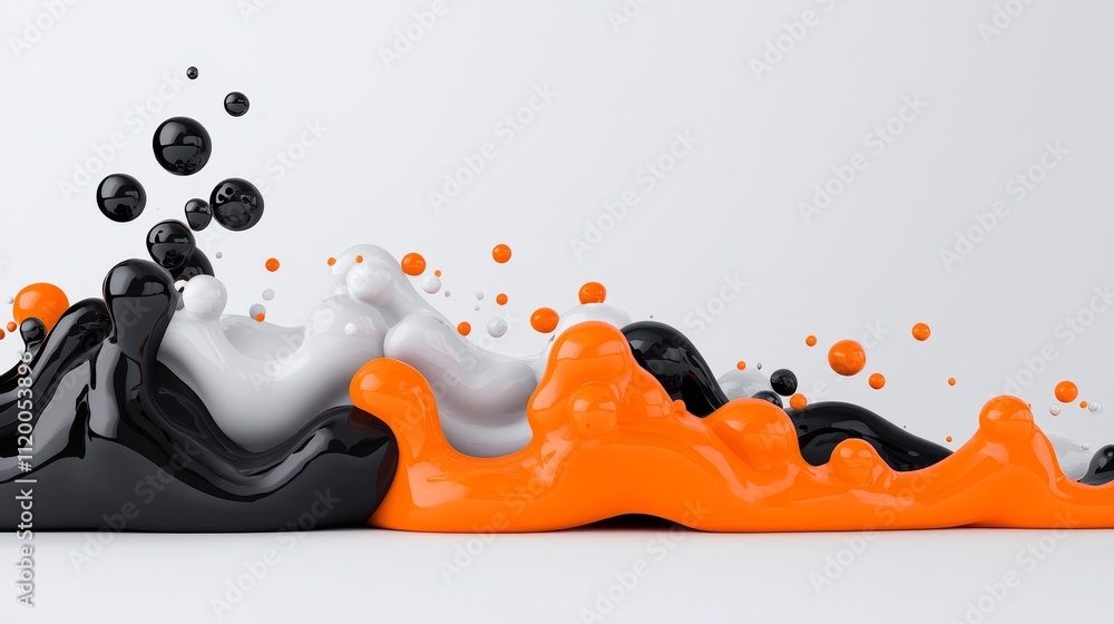 Poster abstract 3d background: lustrous surface with hovering droplets