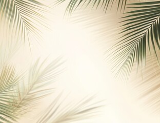 Blurred Shadows of Palm Leaves on Light Beige Background for Summer Concept Banner with Copy Space