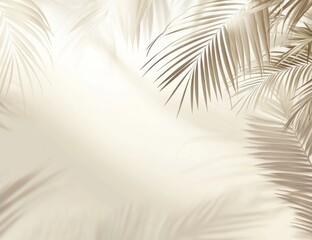 Blurred Shadows of Palm Leaves on Light Beige Background for Summer Concept Banner with Copy Space
