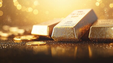 Luxury Gold Bars and Coins Showcase Financial Wealth Close-Up Display Elegant Setting Opulent Concept for Wealth Appreciation