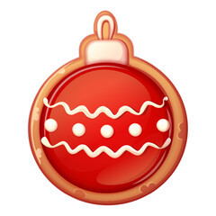 Traditional Christmas gingerbread glazed cookie. Sugar cookie christmas bauble shape. Homemade biscuit decorated with glaze