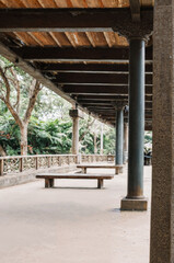 under a pavilion