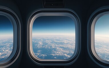 Breathtaking view from an airplane window overlooking vast clouds and blue sky.