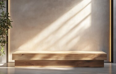 Beautiful Wooden Tabletop Counter in Clean Bright Interior, Ready for Display