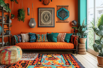  Bohemian Rhapsody Warm terracotta and ochre tones layered textiles eclectic objects a vibrant free-spirited feeling Moroccan Sunset Deep orange turquoise gold dark brown Dadaism