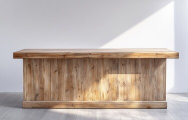 Beautiful Wooden Tabletop Counter in Clean Bright Interior, Ready for Display Banner or Product Montage