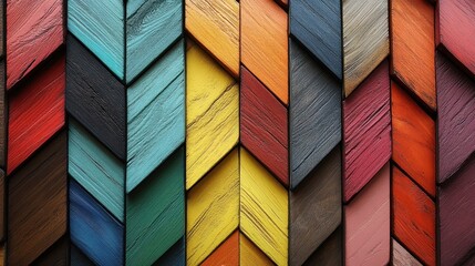 Fototapeta premium Vibrant Colorful Wooden Chevron Pattern Wall Art for Home Decoration
