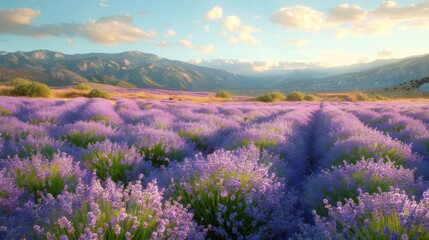 Fototapeta premium Expansive Lavender Field in Full Bloom Under Midday Light