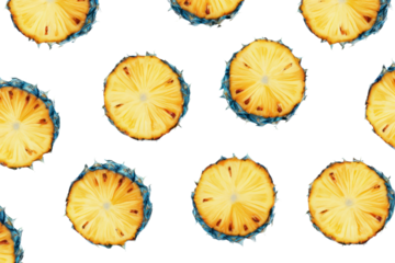 A lively and fun illustration of seamless pineapple slices, displaying the fresh fruit's unique shape and color, arranged harmoniously