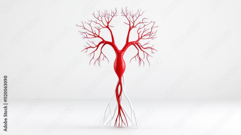 Poster abstract representation of a tree-like structure with red branches.
