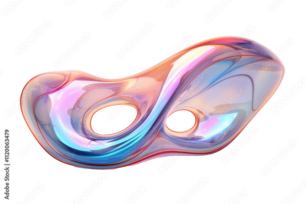 Poster a futuristic metallic shape with iridescent hues, featuring an amorphous design interlaced with fine
