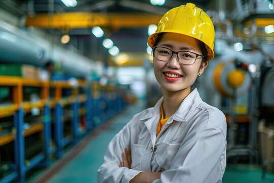 Smile technician engineer women in factory