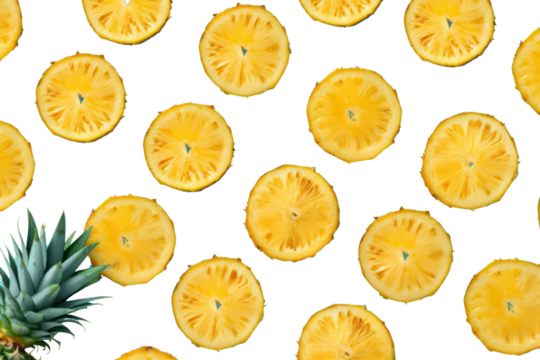 A dynamic and refreshing seamless pineapple slices design, showcasing the juicy, tropical fruit with detailed textures, set against an inviting blue background for a summer feel.