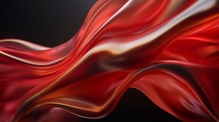 Obraz premium Dynamic golden and red silk wave with smooth flowing texture, abstract 3D rendering, luxury motion concept, elegant design, modern metallic finish, dark copy space.