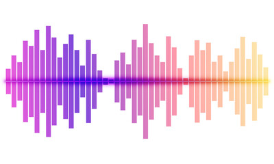 Abstract art, digital equalizer bar graph, digital graphic illustration, frequency graph, sound wave, gradient color bar, transparent background.