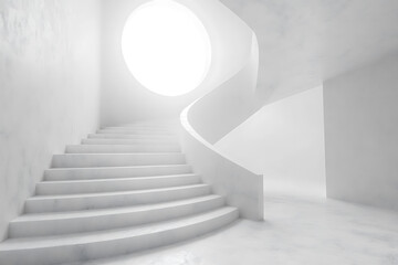 Obraz premium Flur mit Treppe Interior 3d render Minimal Chic White light gray black blush pink Art Brut (Raw Art)