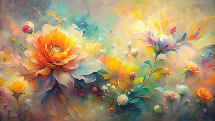 Abstract watercolor painting of flowers. Digital painting. Colorful background.