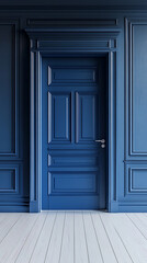 Obraz premium Blue and white wall paneling with a classic design in a bright clean room Mediterranean Vibes Terracotta cobalt blue olive green white Heroic Realism