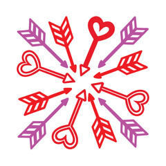 Playful Heart Arrows in Red and Pink Simple Vector Design.