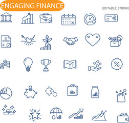 Engaging Finance Icons Banking, Growth, Investment, and Savings