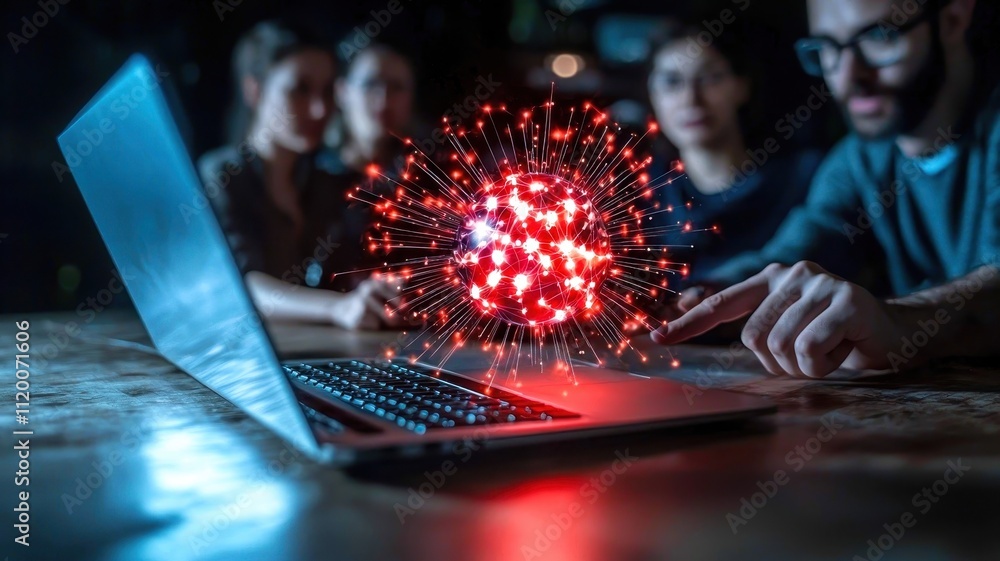 Poster for emergency business protocols, a cybersecurity team responding to a simulated ransomware attack d