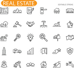 Real Estate Icons Houses, Property, Contracts, Keys, and More