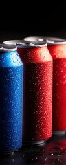 Fototapeta premium Red and blue soda cans aligned in harmony