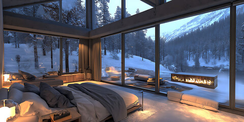  Rustic interior design of modern living room with grey sofas Created with generative AI Arctic Chill Light blue cool gray frosty white midnight blue Typography Art