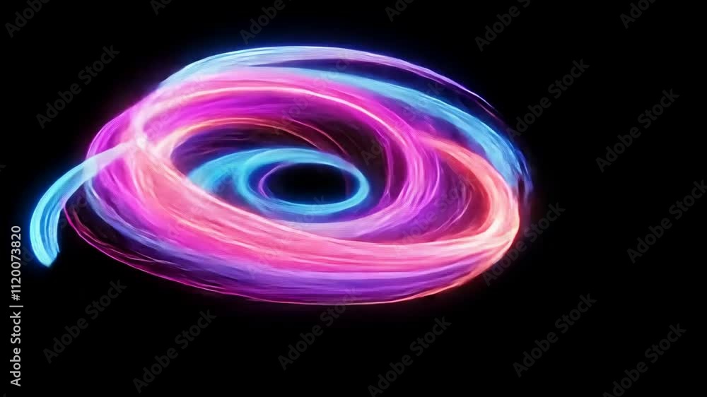 Poster vibrant abstract swirl of blue and pink light dynamic visual effect with glowing rings creating moti