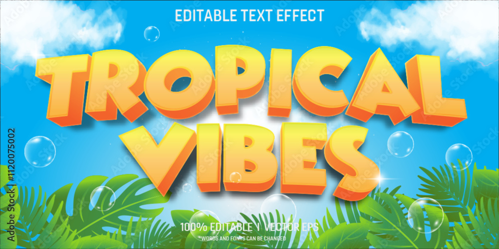 Poster tropical vibes vector 3d text effect with modern style design