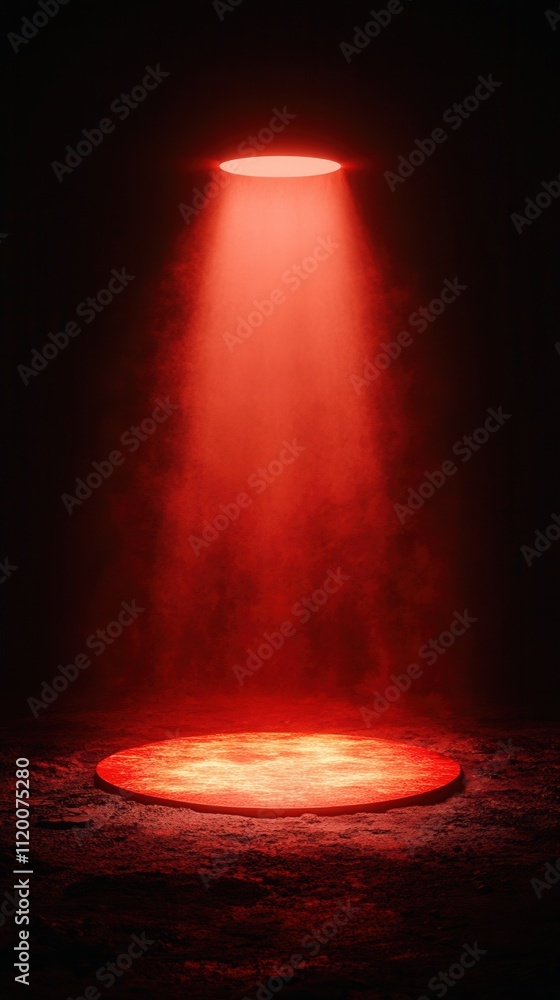 Poster a dramatic red beam illuminates a circular area on the ground, creating a mysterious and atmospheric