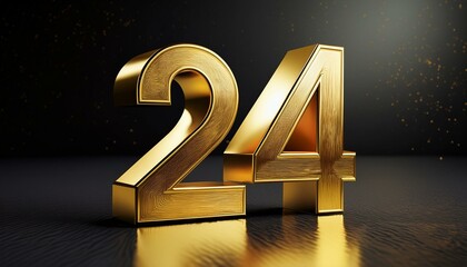 24 golden 3d render symbol, copy space. Generated image